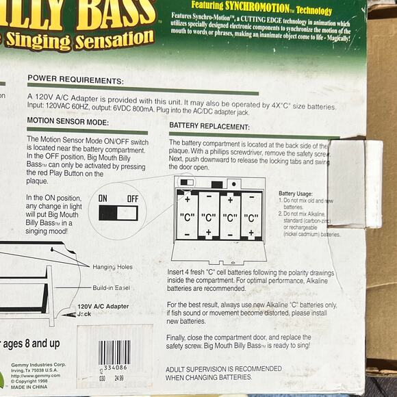 Big Mouth Billy Bass The Singing Sensation 1999 Gemmy Wall Mounted With Box - Picture 3 of 16